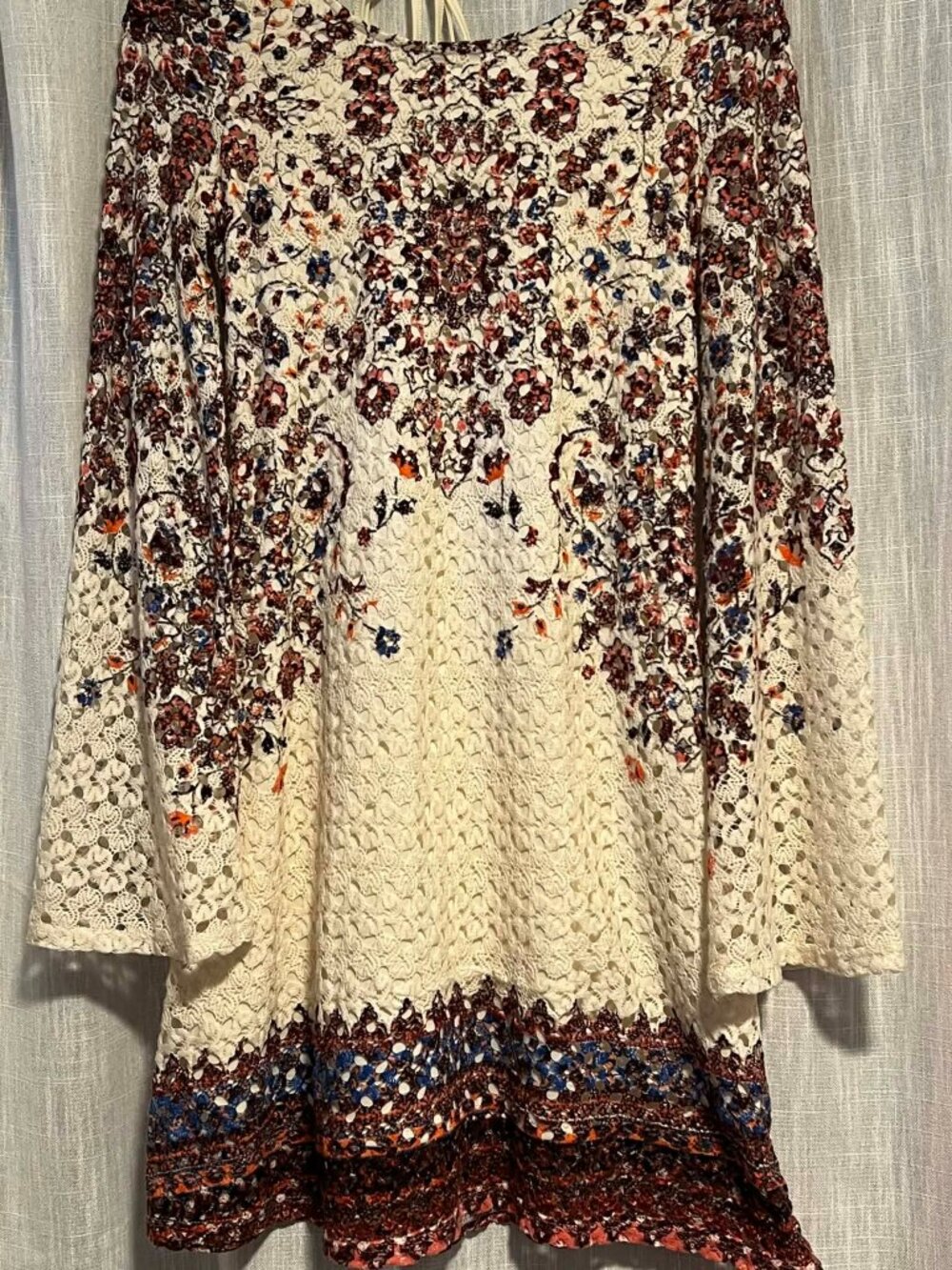 Xhilaration Boho Crochet Dress Floral Long Bell Sleeves Size S